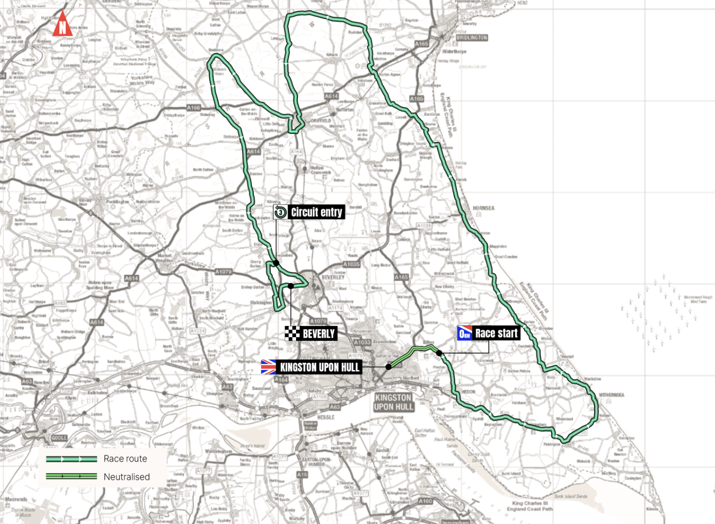 Tour of Britain Men 2026 map for stage 3