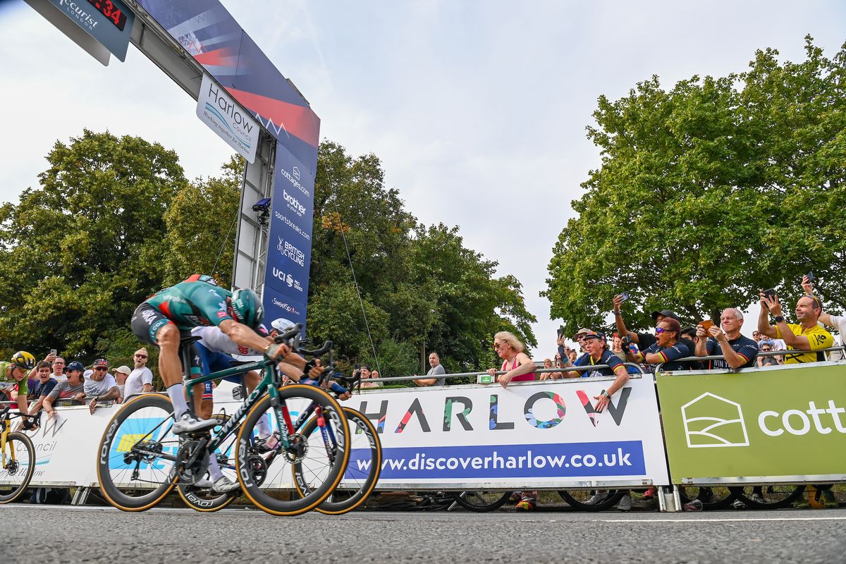Picture by Simon Wilkinson/SWpix.com - 08/09/2023 - Cycling - 2023 Tour of Britain - Stage 6: Southend-on-Sea to Harlow (146.2km) - Danny Van Poppel of Team Bora Hansgrohe Wins Stage 6 of the 2023 Tour of Britain in Harlow with Ethan Vernon of Team Great Britain in second