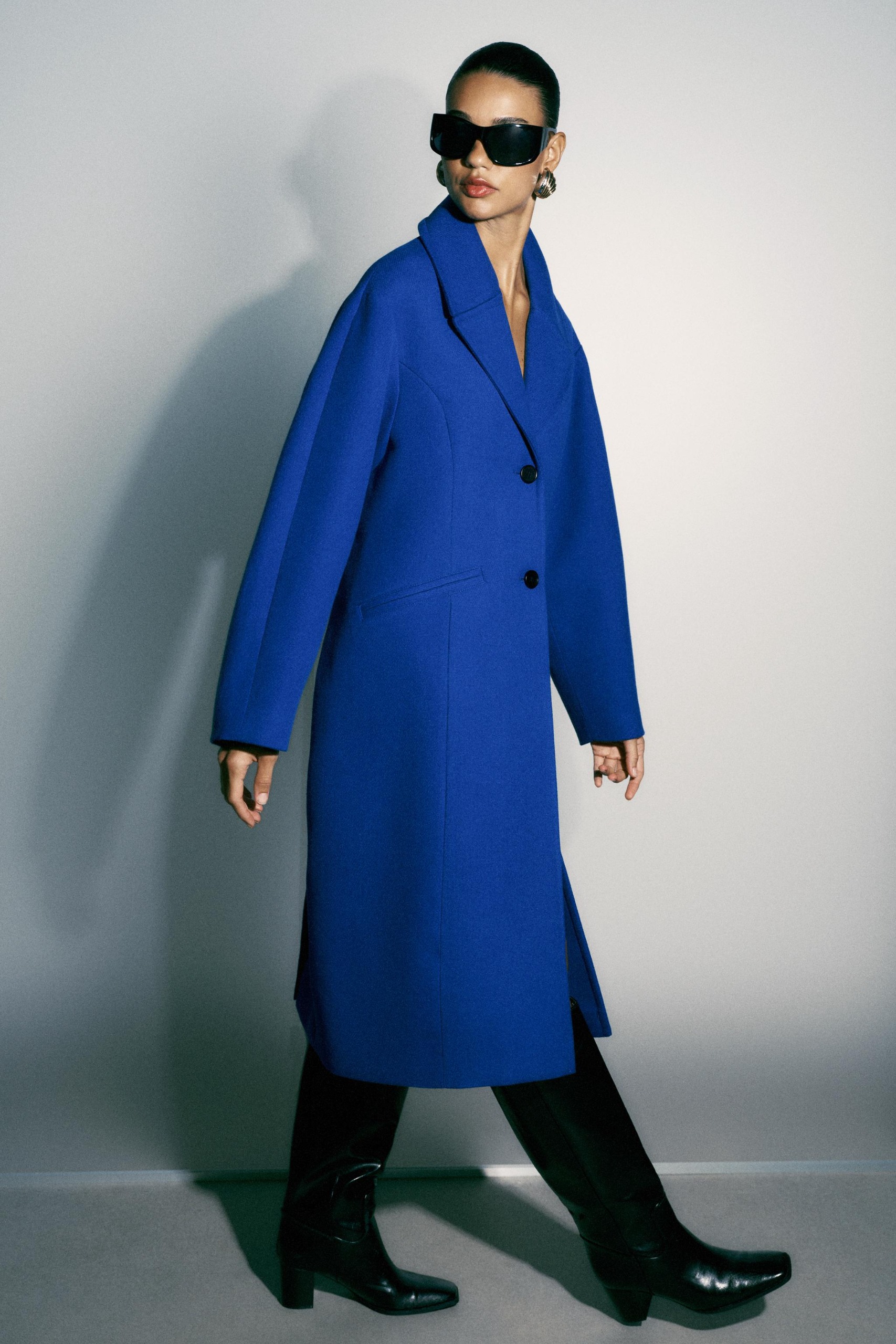 Oversized Dropped Shoulder Coat - Bluish - Xs