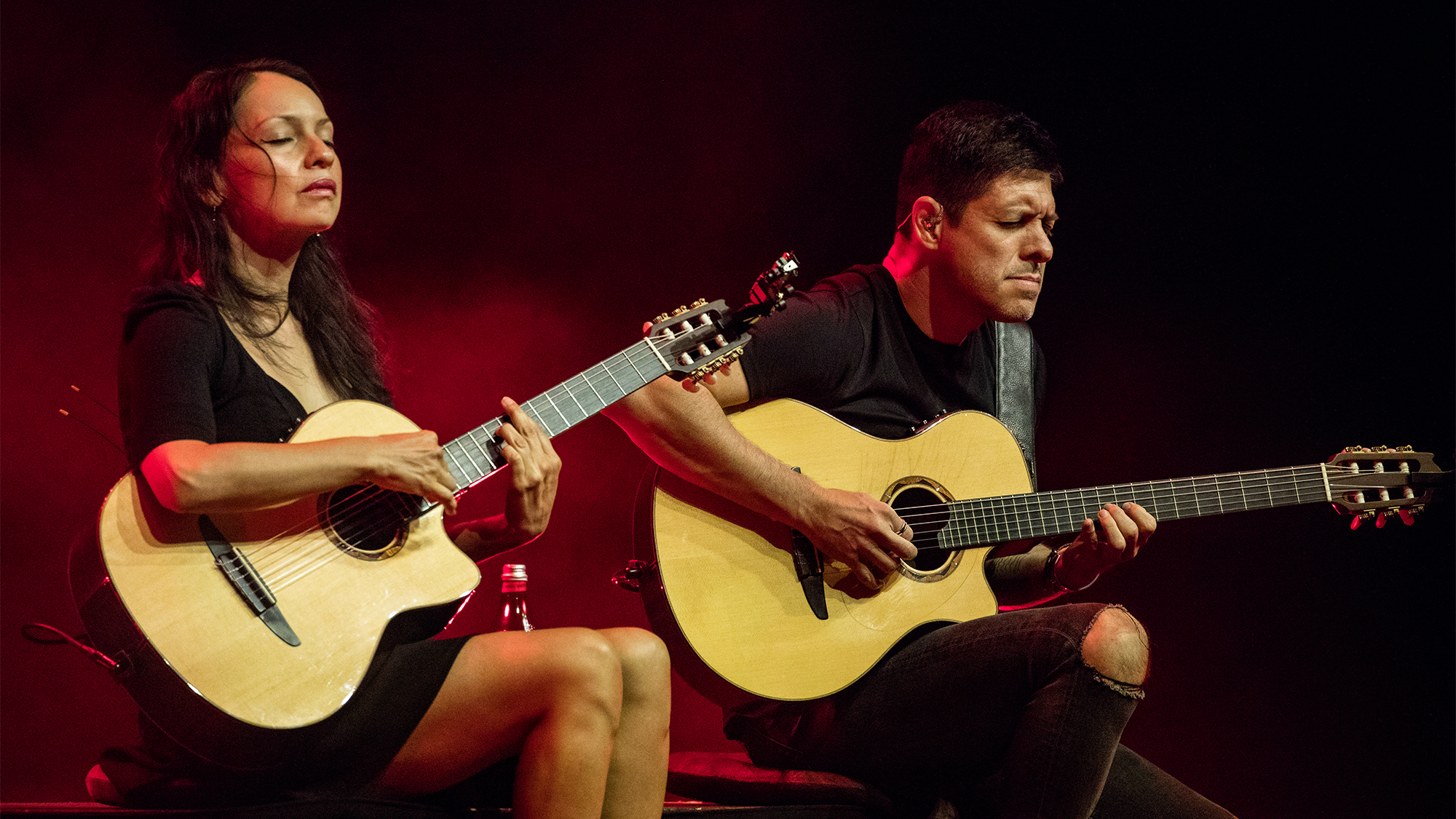 Gabriela Quintero (L) and Rodrigo Sanchez of Rodrigo y Gabriela perform in concert during the 'By Request Tour' at ACL Live on September 26, 2021 in Austin, Texas. 