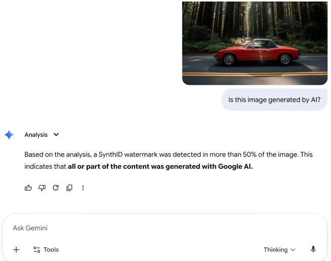 AI image detector in Google Gemini