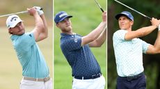 Rasmus Hojgaard, Jesper Svensson and Thorbjorn Olesen hitting iron shots