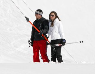 Prince William and Kate Middleton use a T-bar drag lift whilst on a skiing holiday