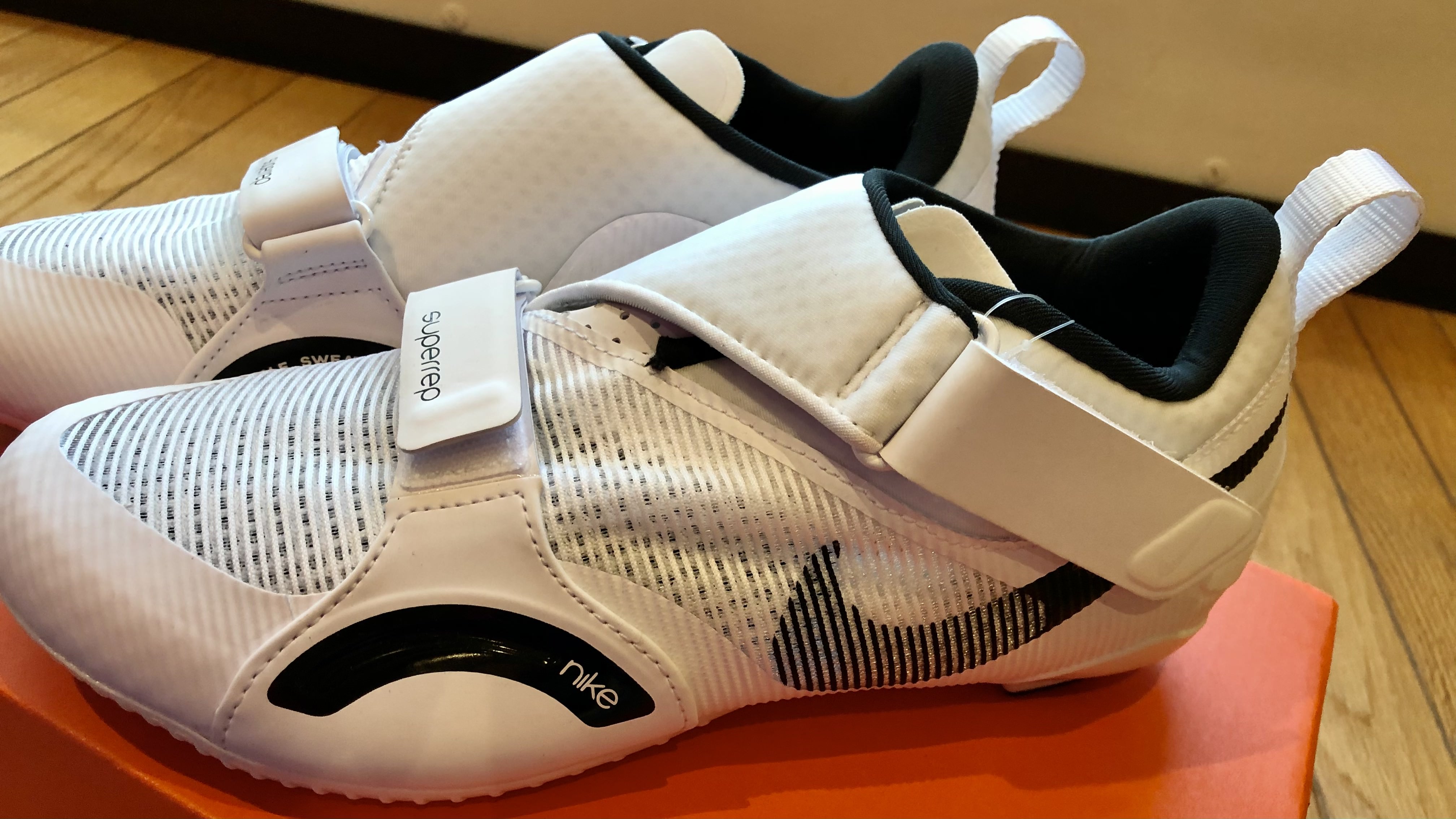 A close-up of the Nike SuperRep cycling shoes