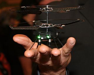 The helicopter fits in the palm of your hand.