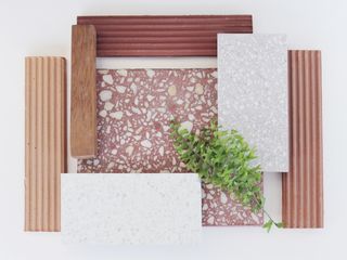 material moodboard for red clay villa