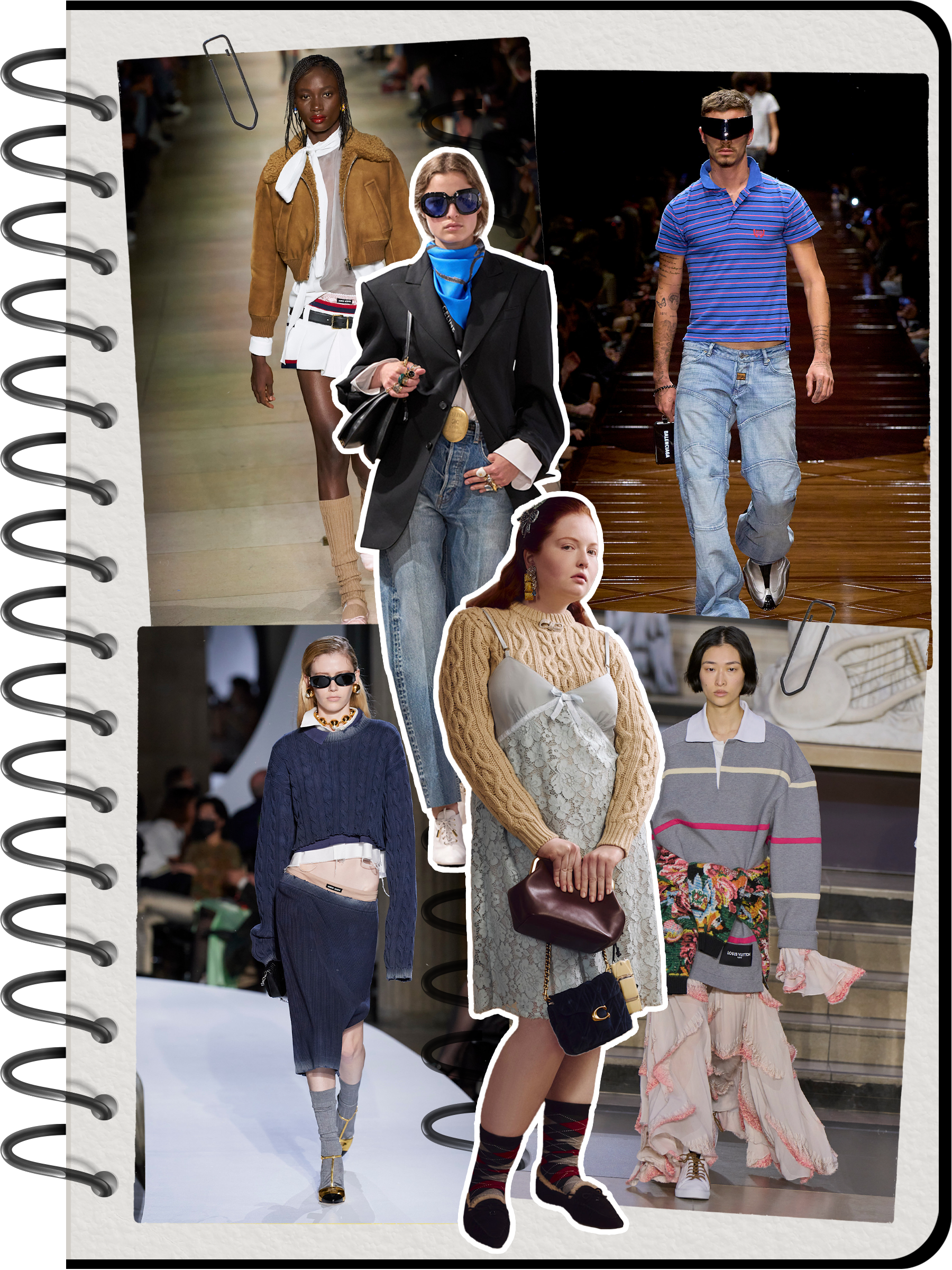 An image of preppy fashion on the runway, seen at Coach, Celine, Balenciaga, Miu Miu and Louis Vuitton.