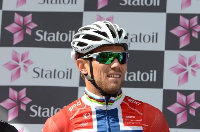 Norwegian champion Thor Hushovd (BMC) awaits the start of stage 2
