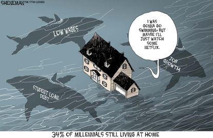 Editorial cartoon U.S. Millennials living at home