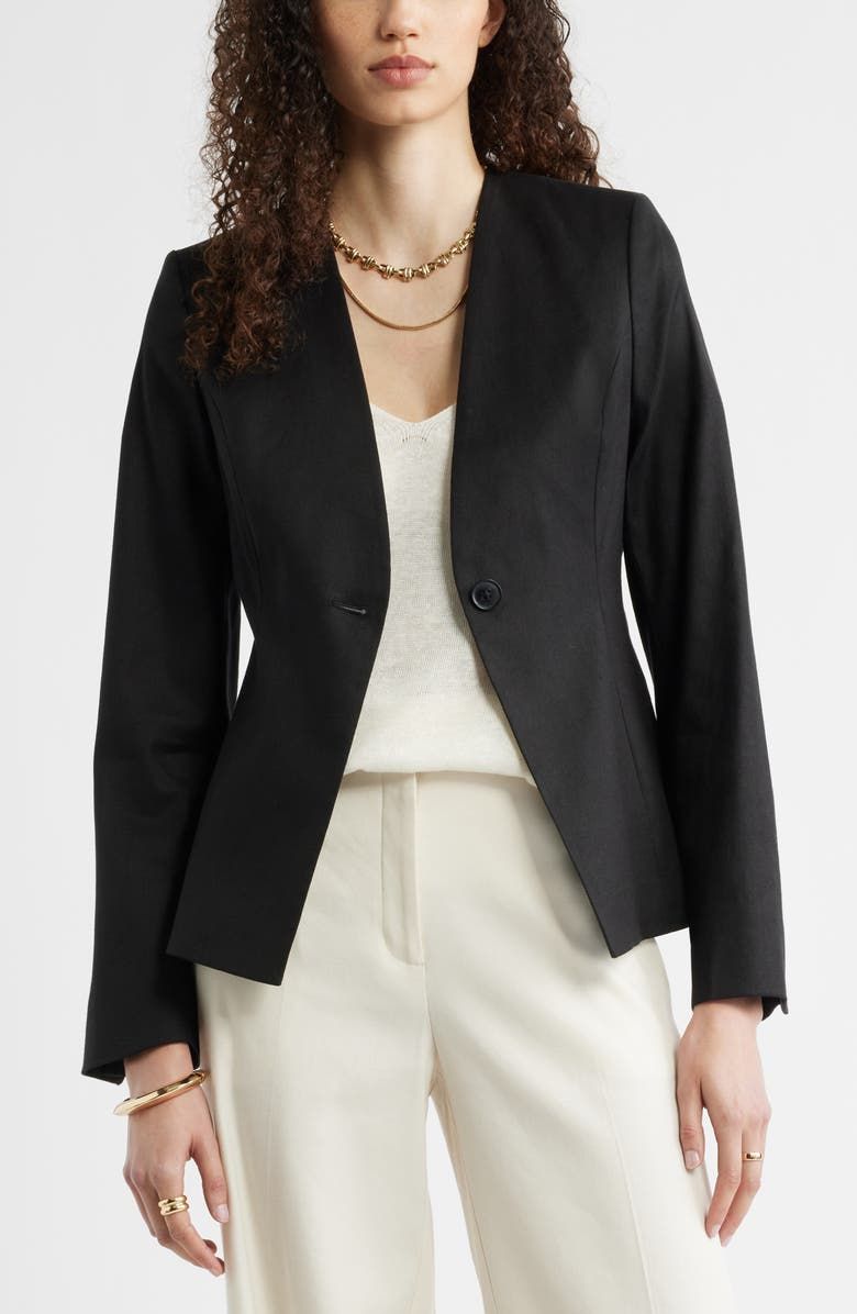 Linen Blend One-Button Blazer