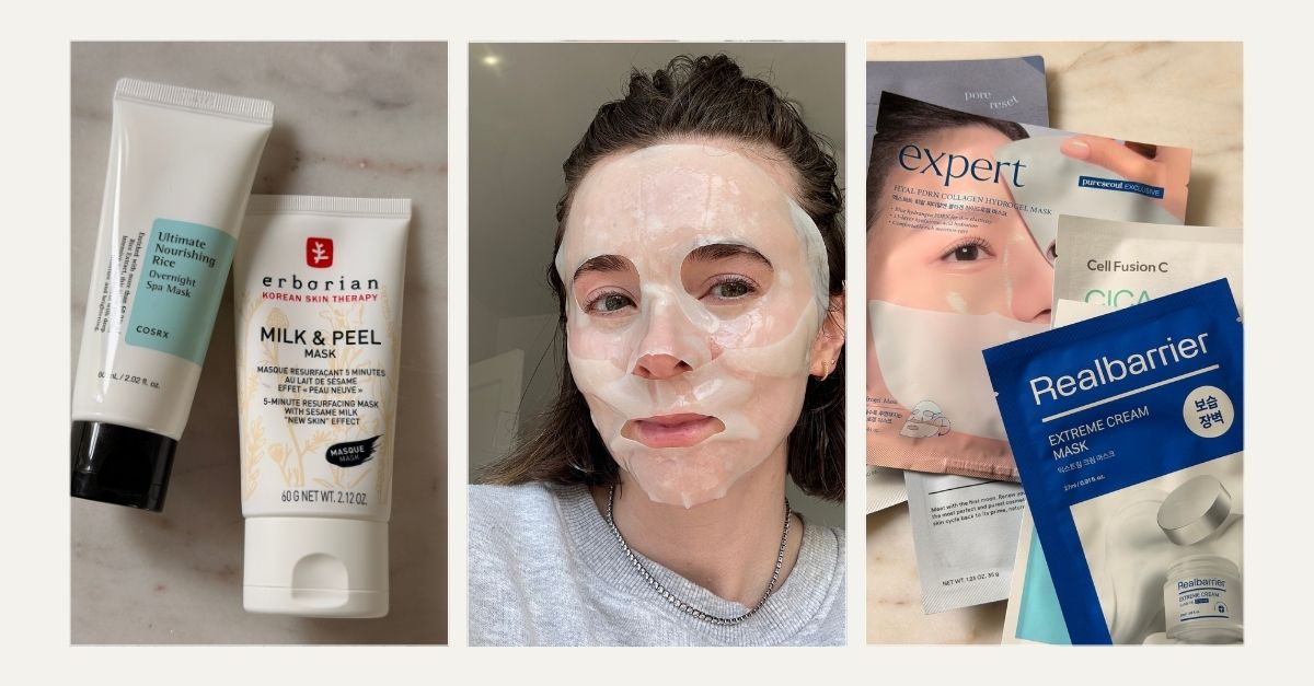 a collage featuring Grace testing the best Korean face masks