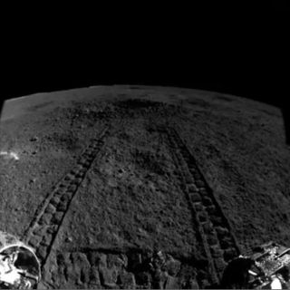 Tracks showing Yutu-2's approach to the crater for analysis of the gel-like substance.