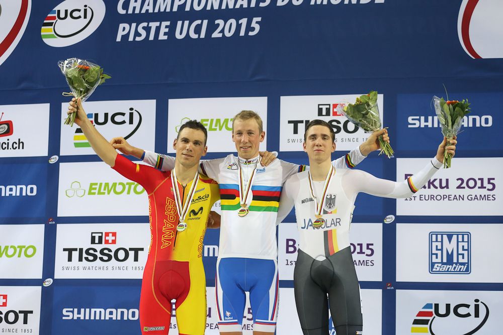 Men's individual pursuit podium: Eloy Truel (SPA) - Arthur Ershov (RUS) - Maximilian Beyer (GER).