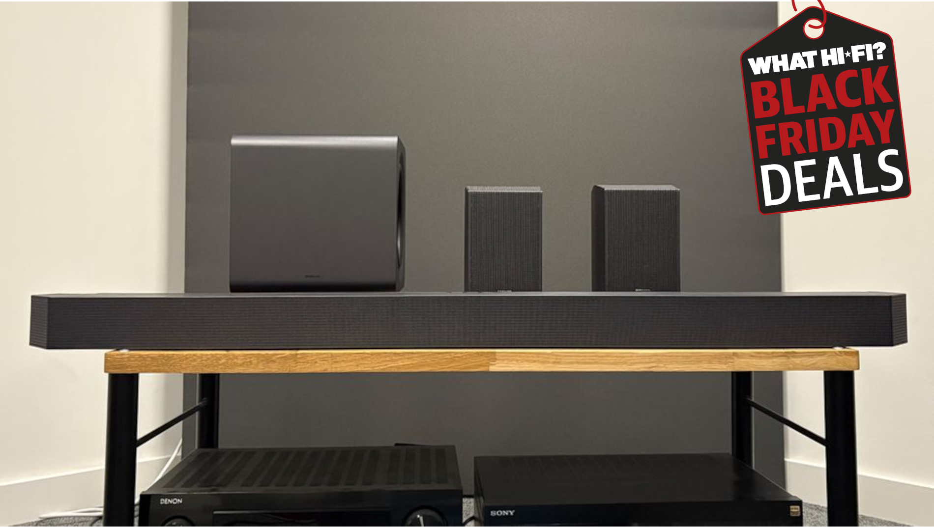 Samsung Q990F on desk with Black Friday deal tag