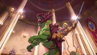 He-Man and Battle Cat as seen in Masters of the Universe: Revelation Part 1 episode 1