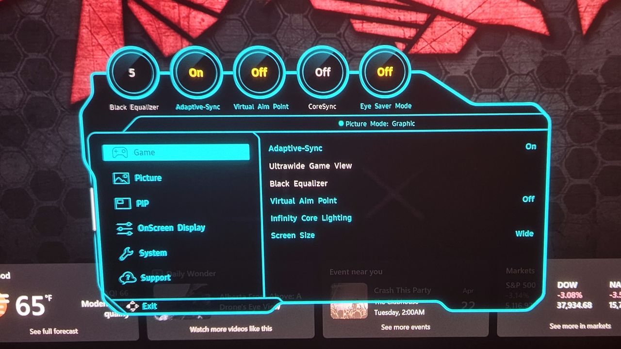 Samsung Odyssey G81SF on-screen display options