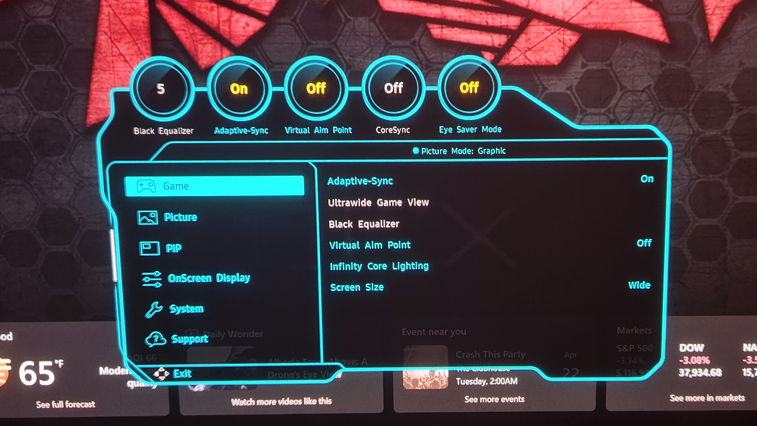 Samsung Odyssey G81SF on-screen display options
