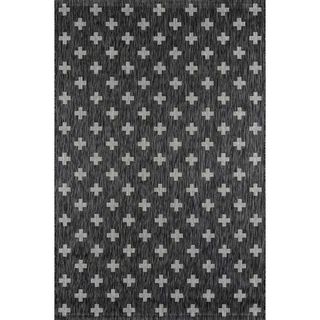outdoor rug with charcoal design