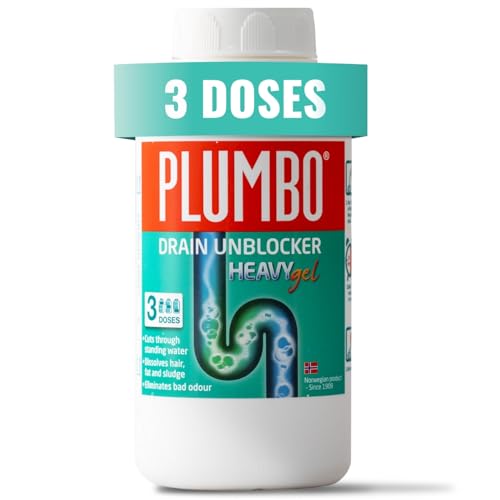Drain Unblocker - 3 Doses Heavy Duty Gel Formula &amp;ndash; Dissolves Hair, Grease &amp;amp; Waste &amp;ndash; Odour Remover, Gentle on Pipes by Plumbo