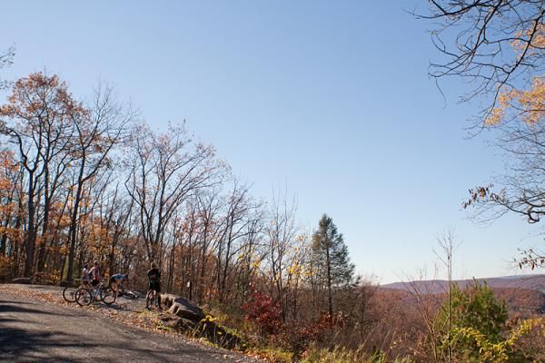 Riders check out a view from the Trans-Sylvania Epic course.