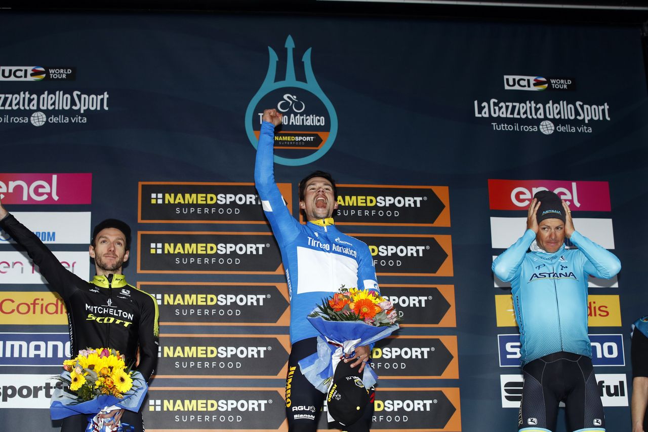 Celebrations for Roglic on the podium