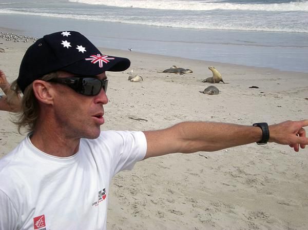 Caisse d'Epargne's director Neil Stephens appeared to be giving instructions not only to his riders but the seals on Kangaroo Island.