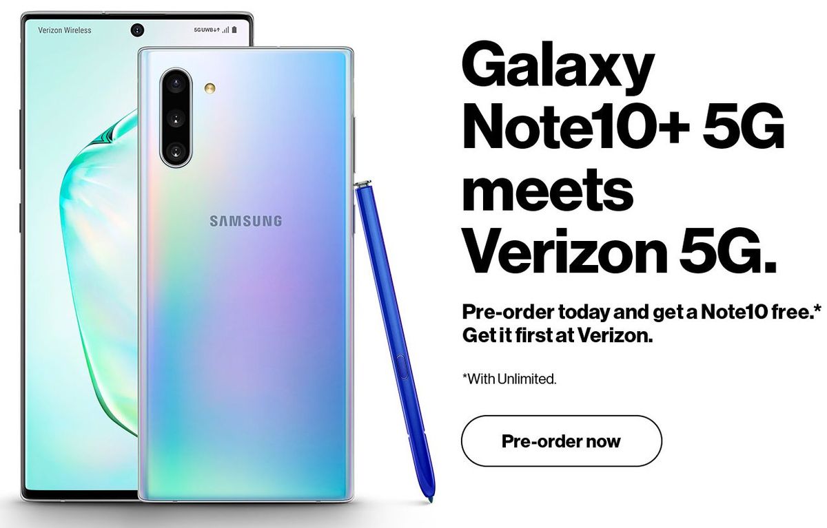 New Samsung Note 10+ 5G  5G is here and it's LIT! Experience 5G on the  first and only prepaid carrier with Nationwide 5G, when you get the new Samsung  Note 10+