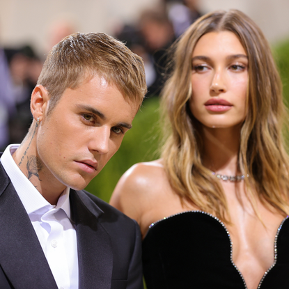 Justin Bieber and Hailey Bieber attend The 2021 Met Gala Celebrating In America: A Lexicon Of Fashion at Metropolitan Museum of Art on September 13, 2021 in New York City.