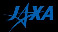 A word in blue text spelling "JAXA" sits on a black background