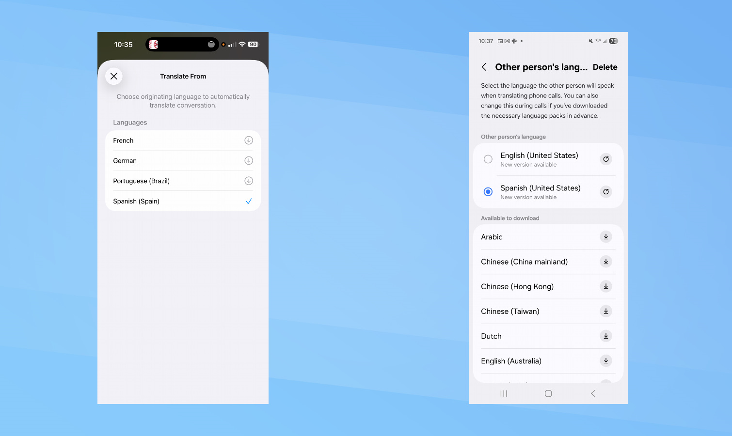 Live Translate - iOS 26 vs Galaxy AI screenshot.