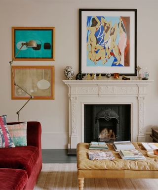 Cream living room painted in Farrow & Bal Stirabout