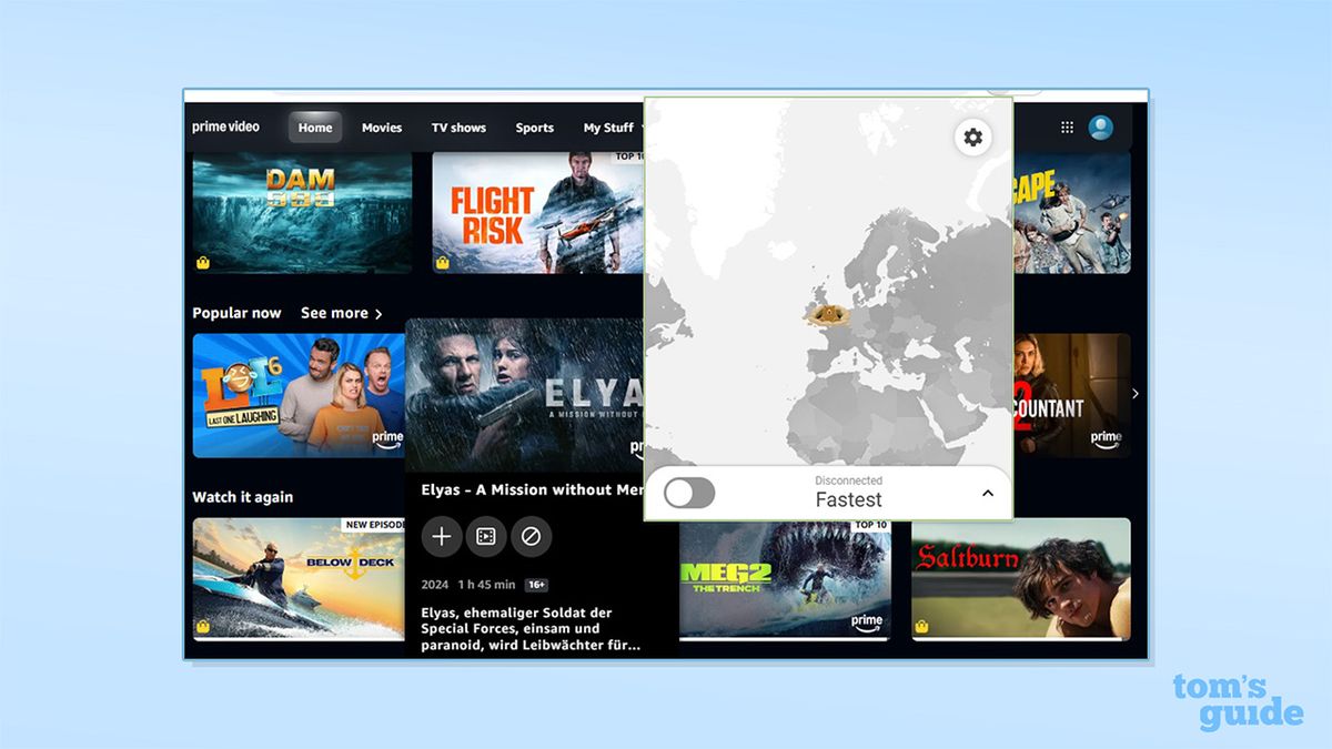 TunnelBear VPN connected to Amazon Prime