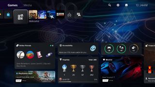 A screenshot of the new PS5 UI element, Welcome hub