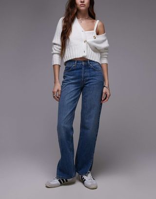 Topshop Runway Jean With Side Split in Mid Blue