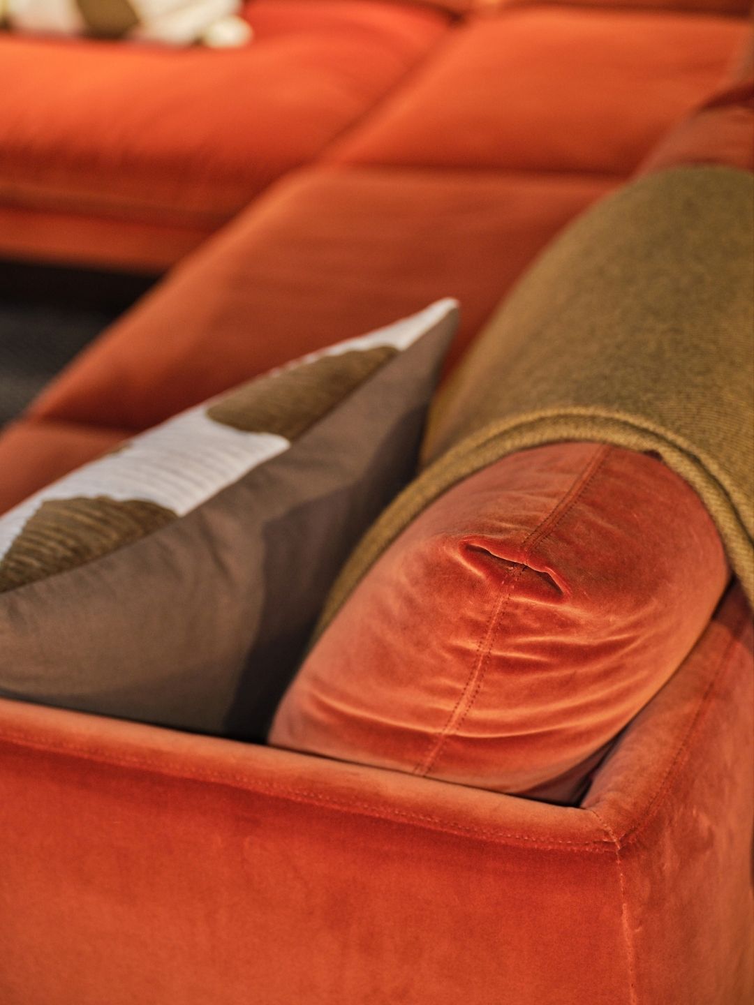 Close-up of the Heal&rsquo;s Matera sofa showing its seat cushion, soft creasing and relaxed tailored finish.