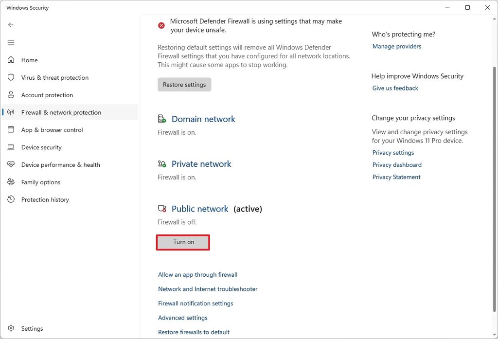 Enable Microsoft Defender Firewall