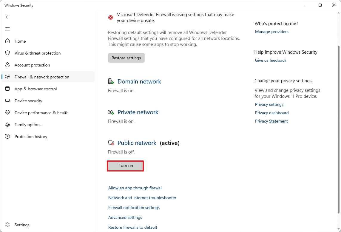 Enable Microsoft Defender Firewall