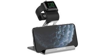 The Mercase Apple Watch Stand charging an iphone and an apple watch