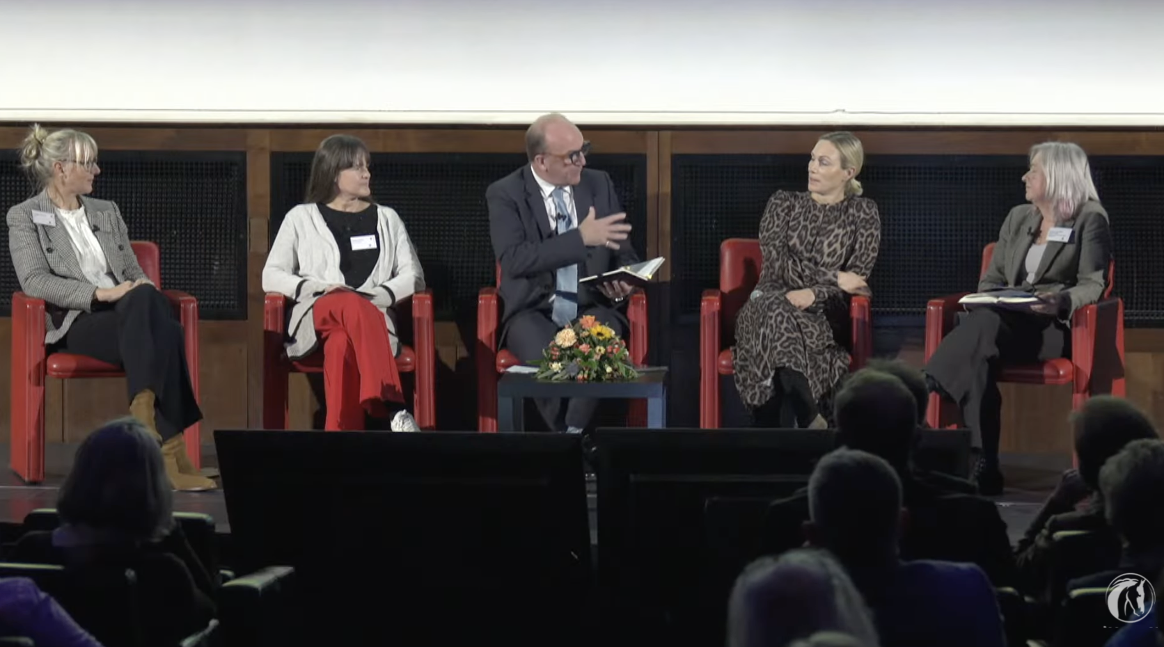 Zara Tindall on stage with a group of people at a horse conference