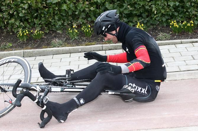Tom Boonen (Omega Pharma Quickstep) crashed in Gent-Wevelgem
