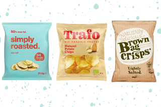 Cut-outs of Simply Roasted, Trafo and Naturally Delicious crisps