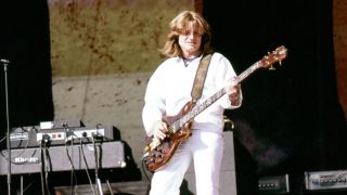 Bassist John Paul Jones of the rock band "Led Zeppelin" performs onstage in 1977