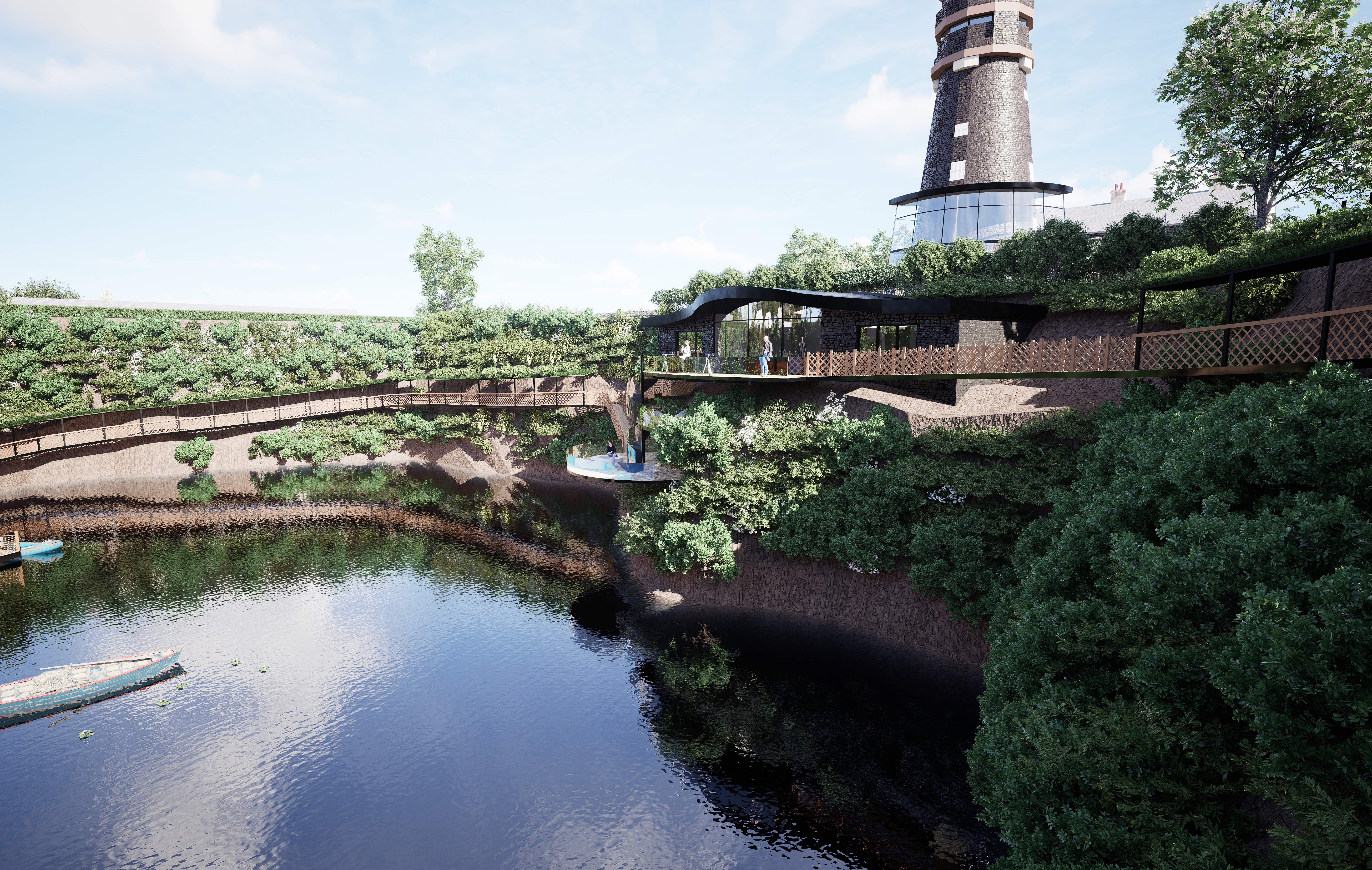 Images of a disused but restored Mill tower on the isle of Guernsey. It overlooks a quarry filled with water