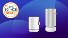 The Live Science deals logo, Molekule Air Pro and Molekule Air Mini air purifiers on a blue background