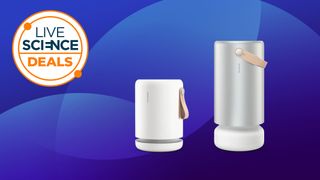 The Live Science deals logo, Molekule Air Pro and Molekule Air Mini air purifiers on a blue background