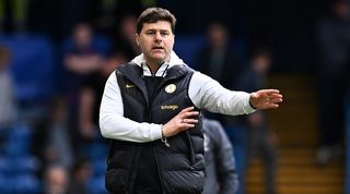 Mauricio Pochettino watches Chelsea in action against West Ham in May 2024.
