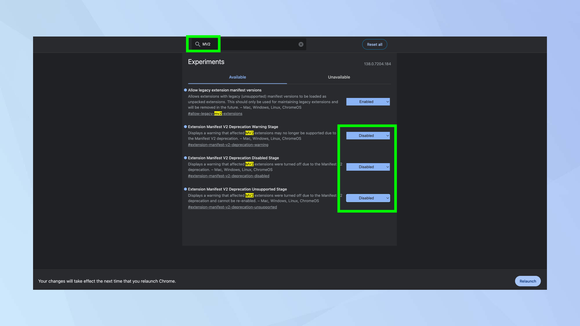 Disabling Chrome flags 