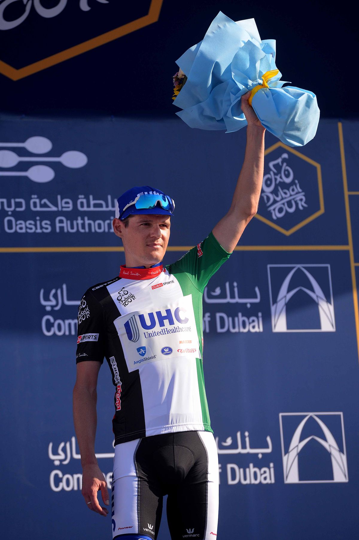 Alessandro Bazzana (UnitedHealthcare) leads the Dubai Tour sprint classification