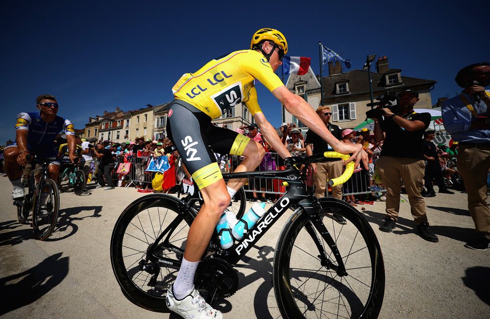 Chris Froome (Team Sky) had touches of yellow on his bike