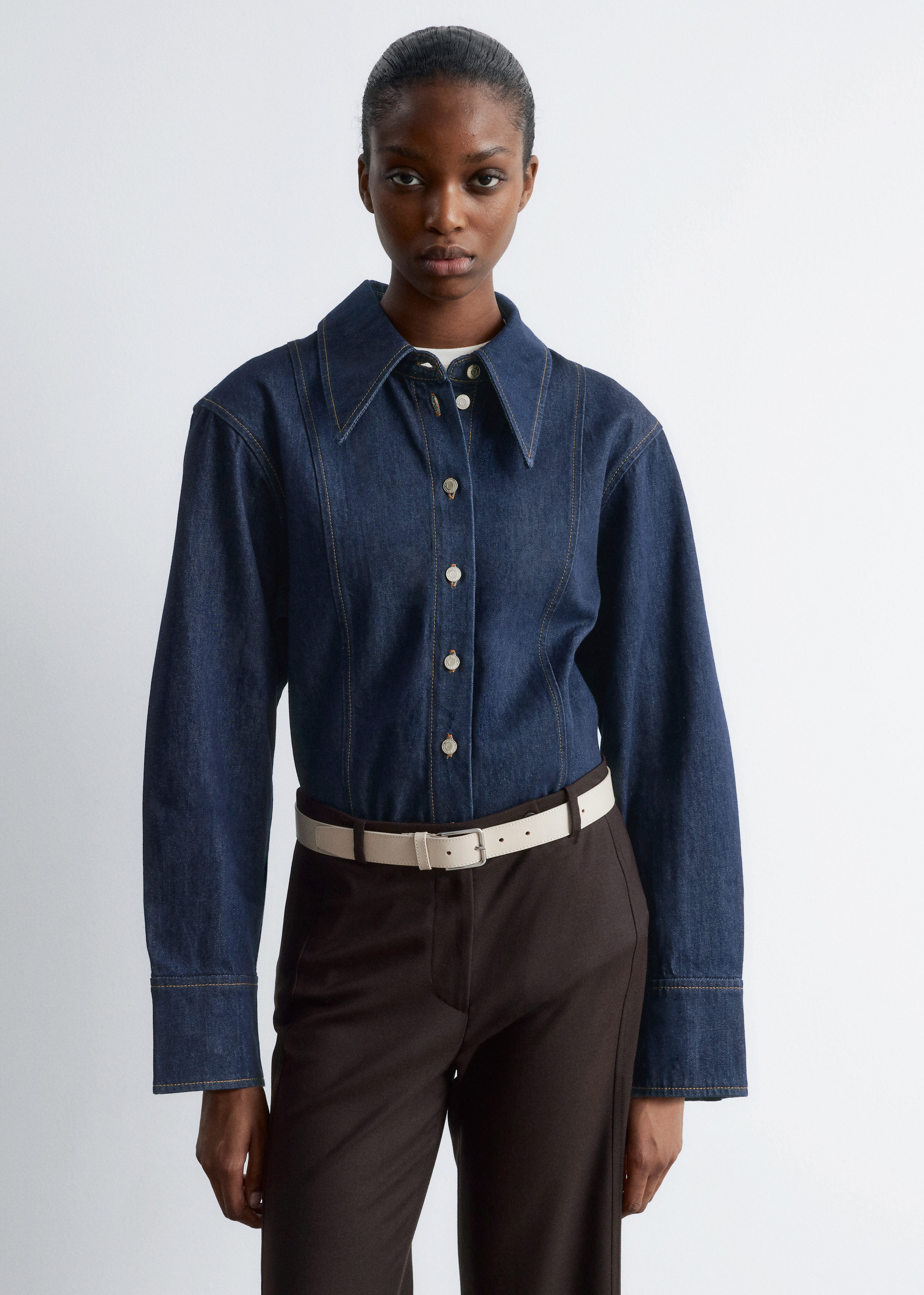 Topstitched Denim Shirt